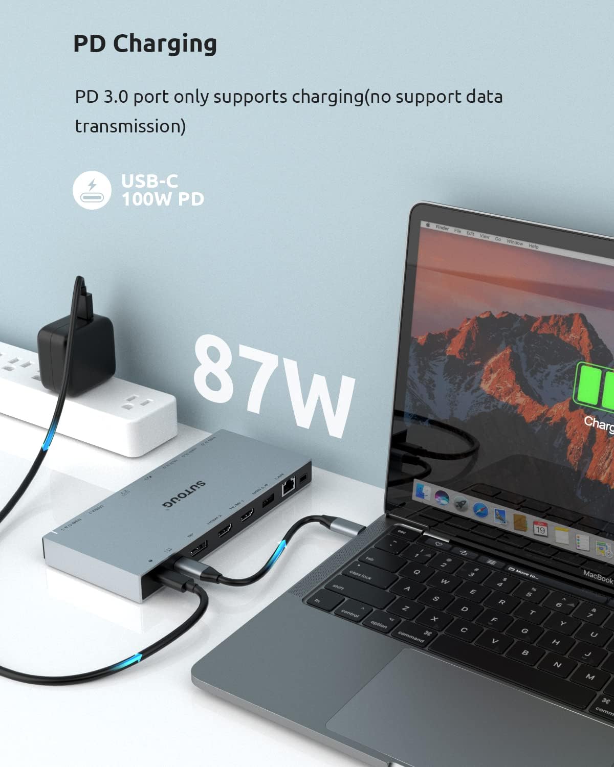 Docking Station, SUTOUG 15 in 1 USB C Docking Station 3 Monitors with 2 HDMI 4K, DisplayPort, USB 3.1/USB-C Data 3.0, Compatible with Windows and MacOS