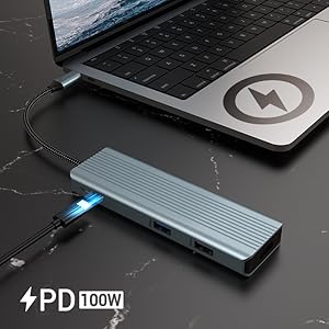 9 in 1 USB C Hub, USB C Port Replicator, Docking Station with 4K@30Hz HDMI, 3 x USB 3.0, USB C 3.0 Data, USB 2.0, 100W PD, SD/TF Card Reader Compatible with Laptop and Other Type C Devices