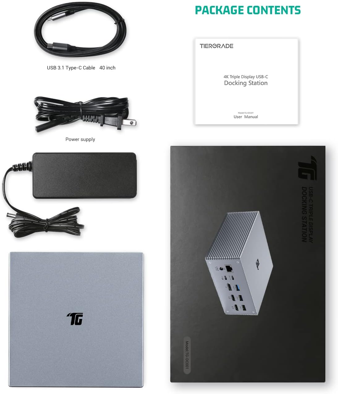 Tiergrade USB C Docking Station with Dual 4K HDMI,DP, 6 USB Ports, SD/TF Card Slot, 60W USB-C PD Charging Dock, Triple Display for Windows USB C 3.1 Gen 2 Systems, Extended Display NOT for Mac OS