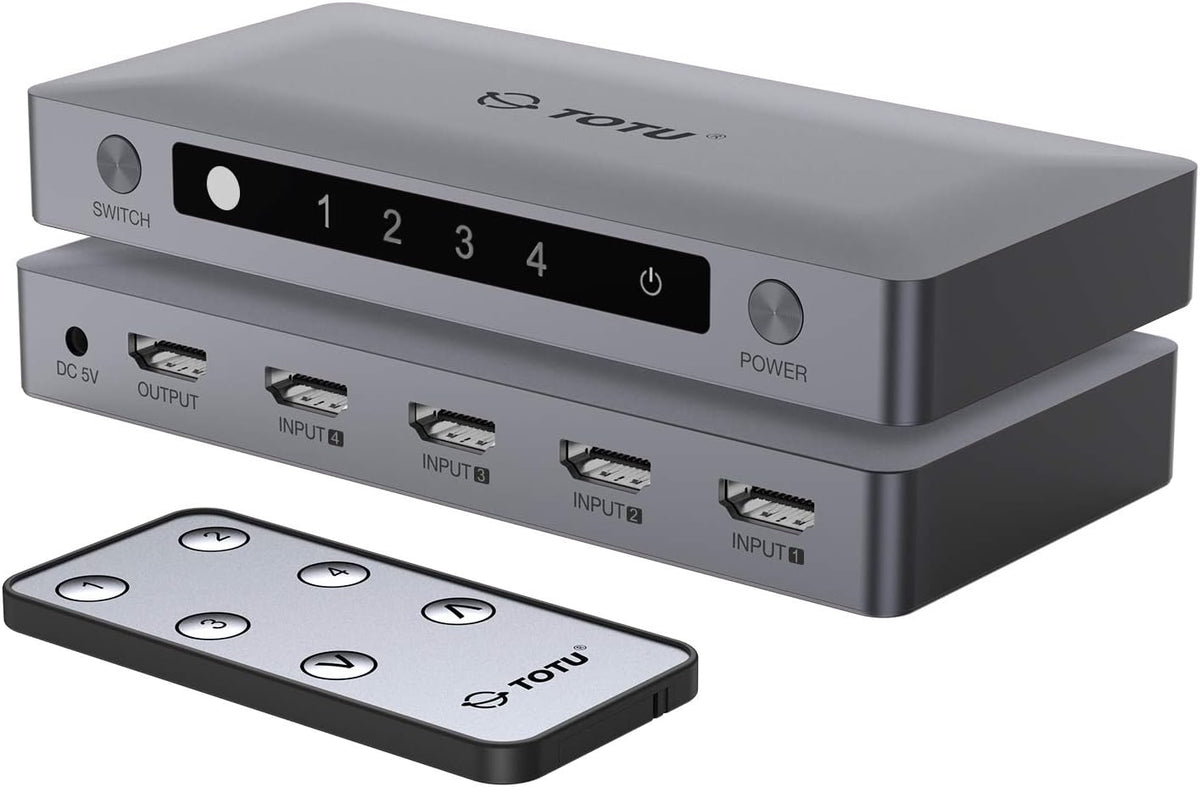 TOTU HDMI Switch 4 Ports (4 x 1) 4K 60Hz HDMI 2.0 Switcher with IR Remote Control Support HDR & HDCP 2.2 Pass-Through & 3D &Full HD 1080P, Compatible for PS3/PS4, Xbox 360/One, HDTV, Blu-Ray Player