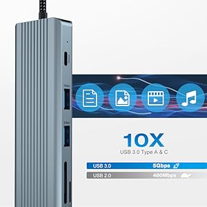 9 in 1 USB C Hub, USB C Port Replicator, Docking Station with 4K@30Hz HDMI, 3 x USB 3.0, USB C 3.0 Data, USB 2.0, 100W PD, SD/TF Card Reader Compatible with Laptop and Other Type C Devices