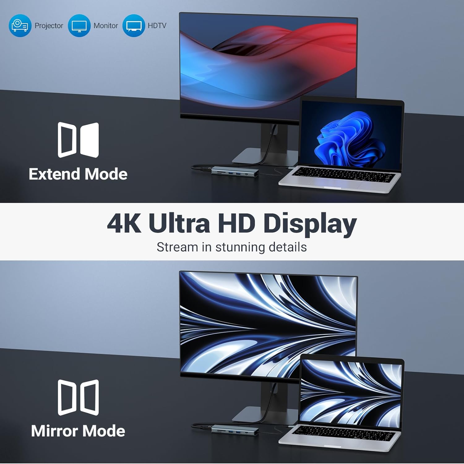 9 in 1 USB C Hub, USB C Port Replicator, Docking Station with 4K@30Hz HDMI, 3 x USB 3.0, USB C 3.0 Data, USB 2.0, 100W PD, SD/TF Card Reader Compatible with Laptop and Other Type C Devices