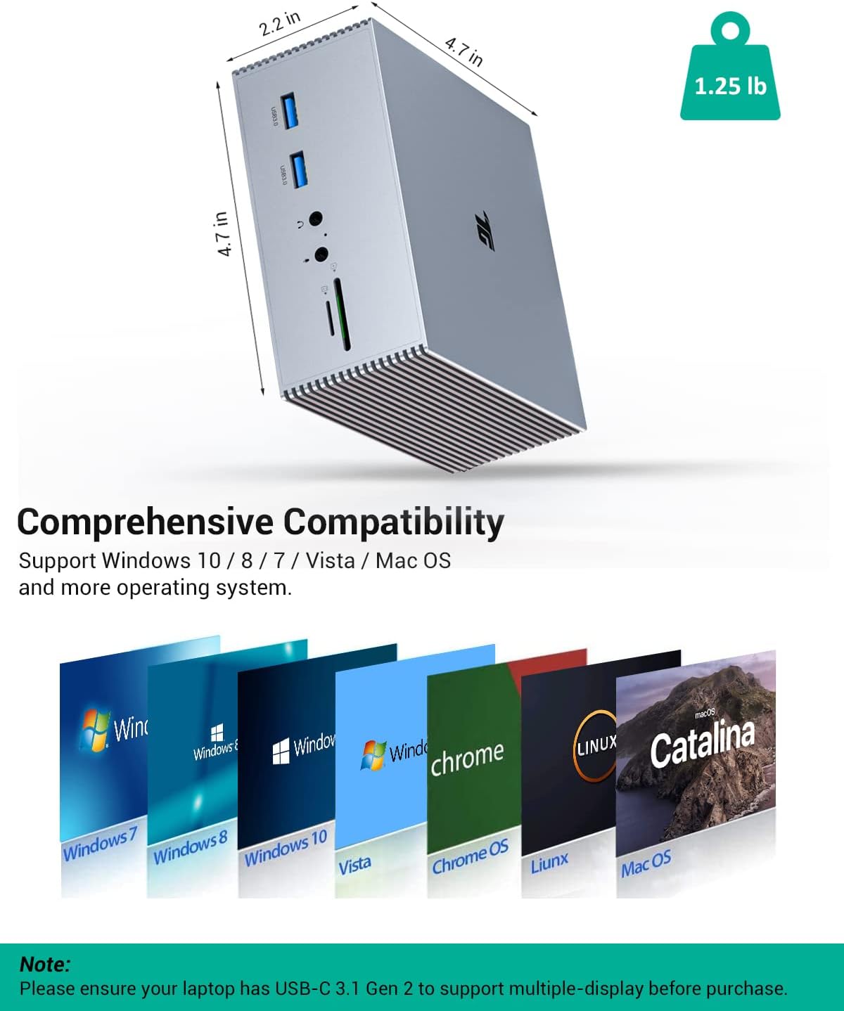 Tiergrade USB C Docking Station with Dual 4K HDMI,DP, 6 USB Ports, SD/TF Card Slot, 60W USB-C PD Charging Dock, Triple Display for Windows USB C 3.1 Gen 2 Systems, Extended Display NOT for Mac OS