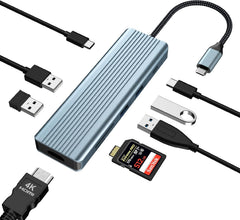 9 in 1 USB C Hub, USB C Port Replicator, Docking Station with 4K@30Hz HDMI, 3 x USB 3.0, USB C 3.0 Data, USB 2.0, 100W PD, SD/TF Card Reader Compatible with Laptop and Other Type C Devices