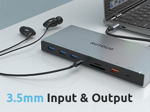 Docking Station, SUTOUG 15 in 1 USB C Docking Station 3 Monitors with 2 HDMI 4K, DisplayPort, USB 3.1/USB-C Data 3.0, Compatible with Windows and MacOS
