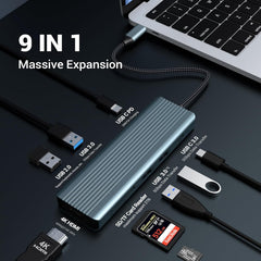 9 in 1 USB C Hub, USB C Port Replicator, Docking Station with 4K@30Hz HDMI, 3 x USB 3.0, USB C 3.0 Data, USB 2.0, 100W PD, SD/TF Card Reader Compatible with Laptop and Other Type C Devices