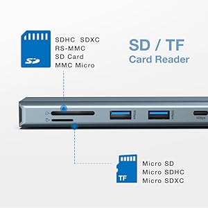 9 in 1 USB C Hub, USB C Port Replicator, Docking Station with 4K@30Hz HDMI, 3 x USB 3.0, USB C 3.0 Data, USB 2.0, 100W PD, SD/TF Card Reader Compatible with Laptop and Other Type C Devices